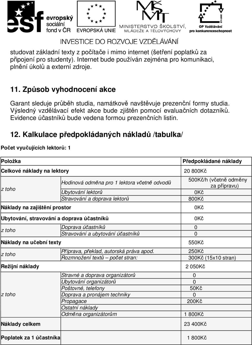 Evidence účastníků bude vedena formou prezenčních listin. 12.