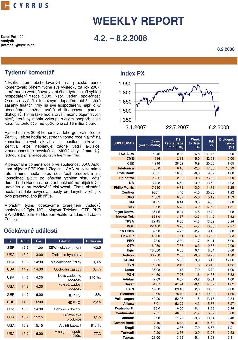 hospodaření v roce 2008. Např. vedení společnosti Orco se vyjádřilo k možným dopadům obtíží, které zasáhly finanční trhy na své hospodaření, např.