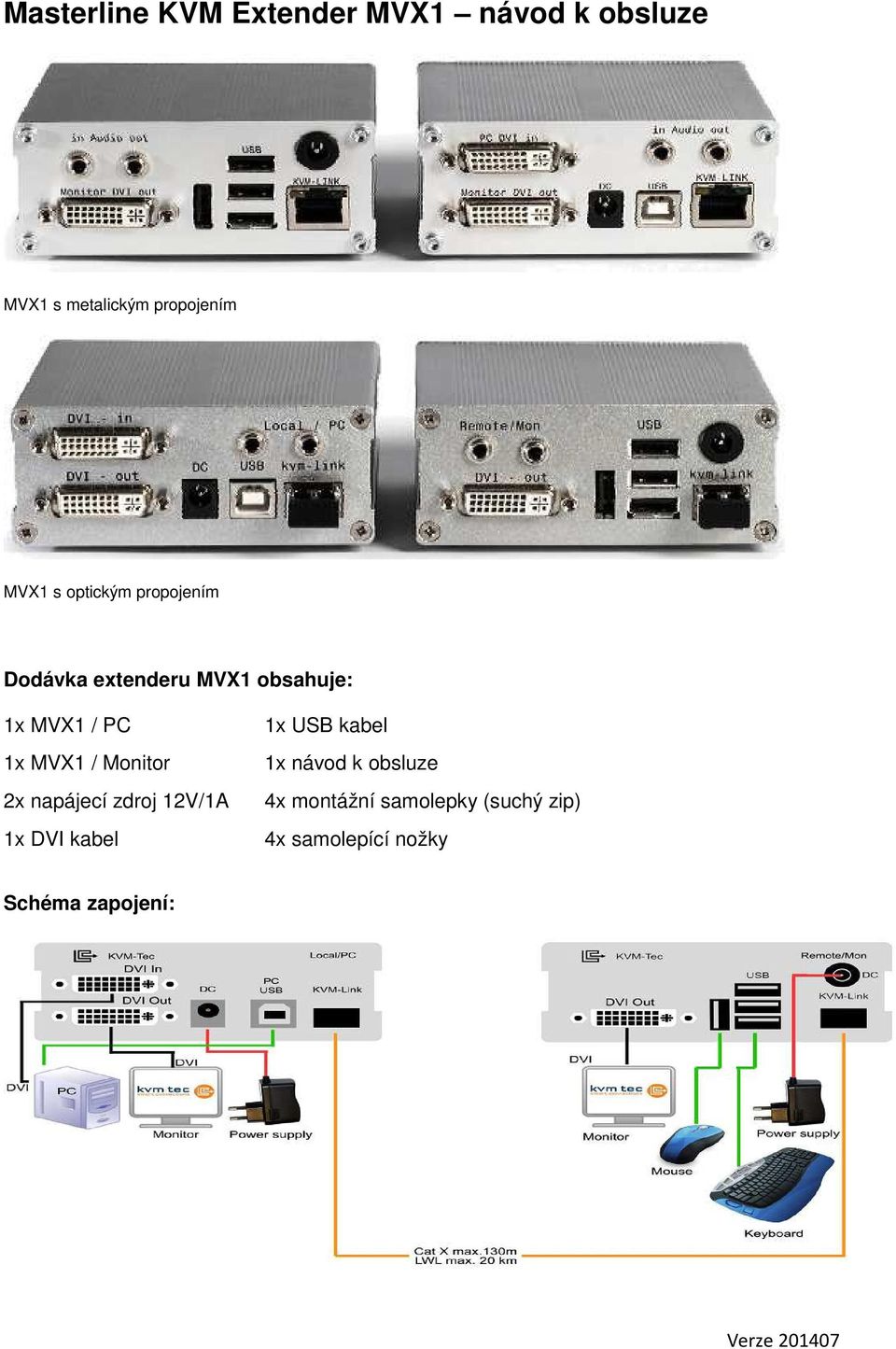 MVX1 / Monitor 2x napájecí zdroj 12V/1A 1x DVI kabel 1x USB kabel 1x návod k