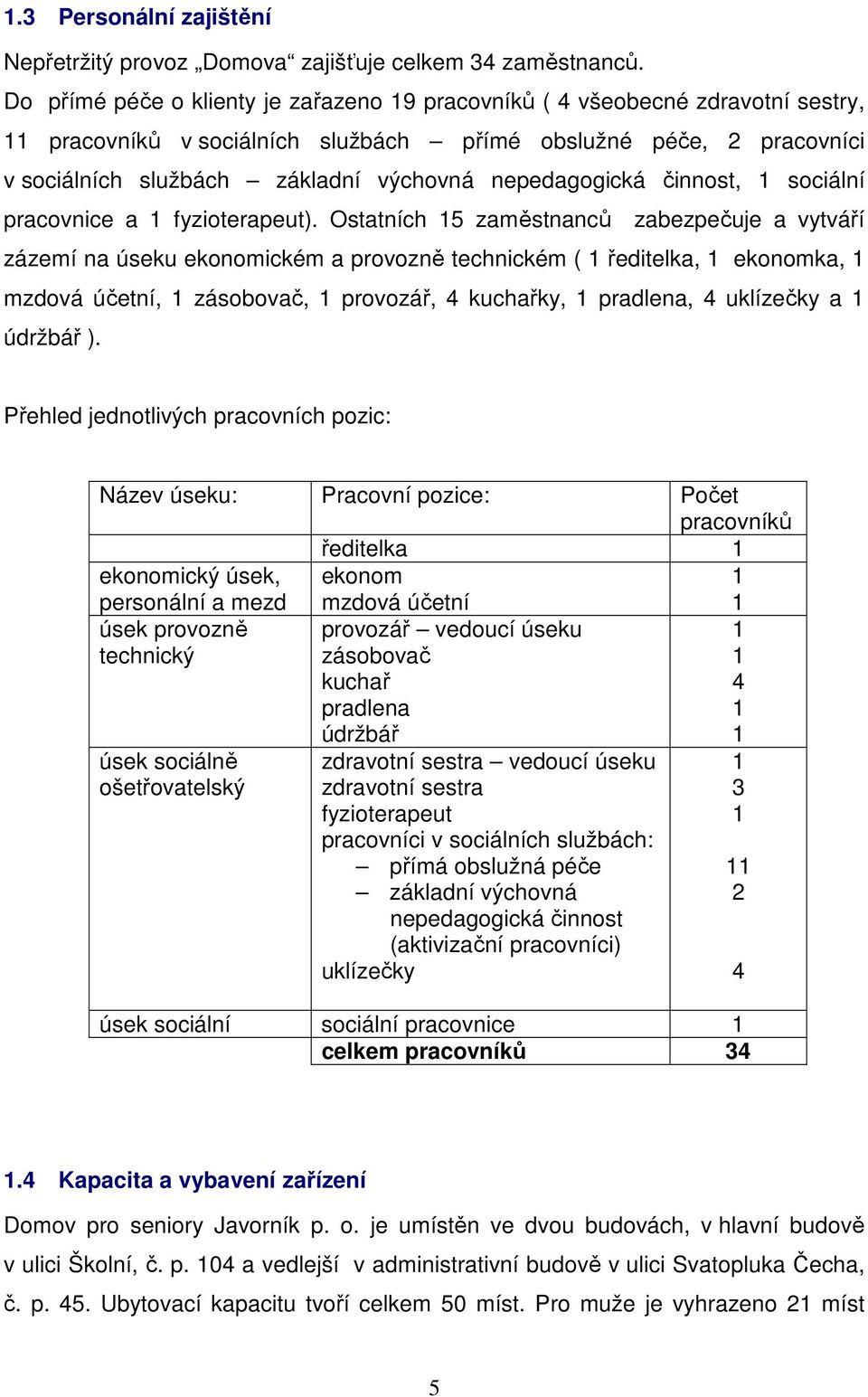 nepedagogická činnost, sociální pracovnice a fyzioterapeut).