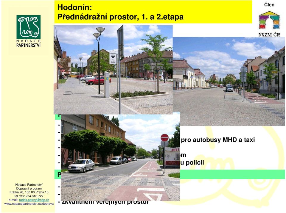 situace Realizované změny - obousměrné cyklostezky - odpočinkové zóny pro pěší uživatele - zpoplatnění parkování, vyhrazená stání pro autobusy MHD a taxi - veřejná zeleň - osazení