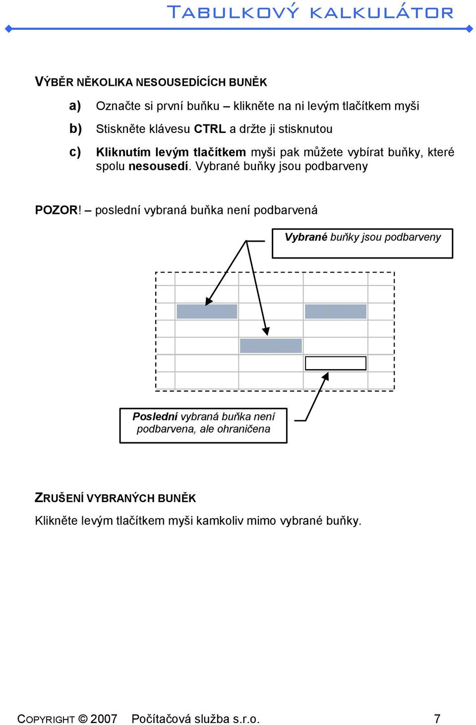 Vybrané buňky jsou podbarveny POZOR!