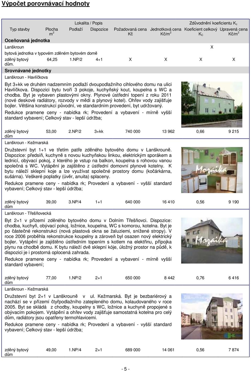 Srovnávané jednotky Lanškroun - Havlíčkova Byt 3+kk ve druhém nadzemním podlaží dvoupodlažního cihlového domu na ulici Havlíčkova.