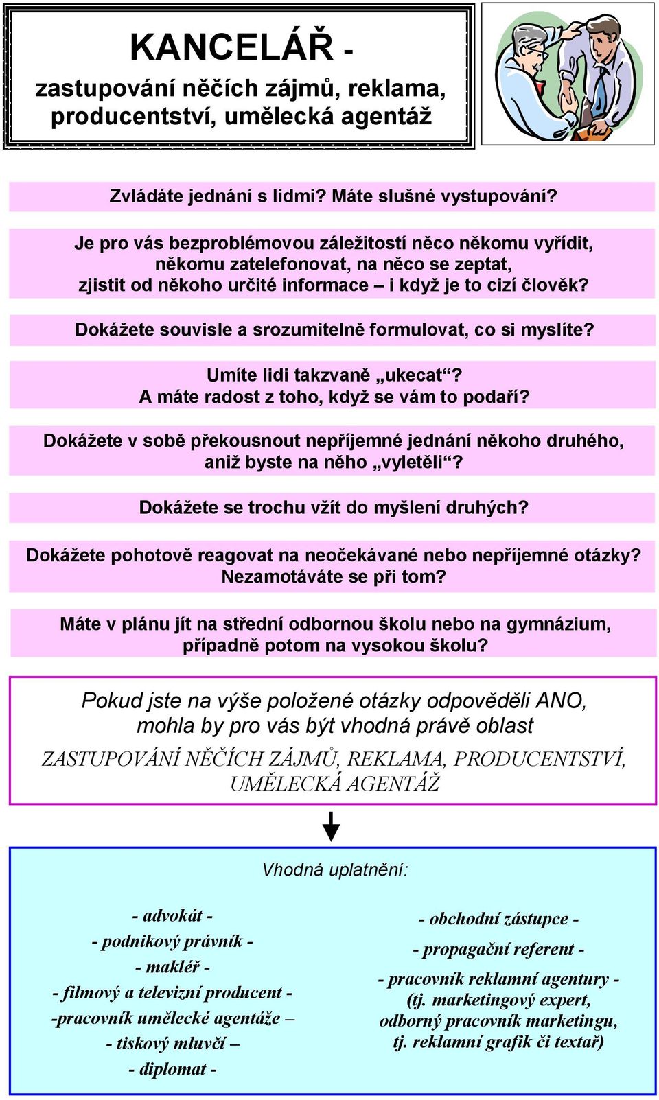 Dokážete souvisle a srozumitelně formulovat, co si myslíte? Umíte lidi takzvaně ukecat? A máte radost z toho, když se vám to podaří?