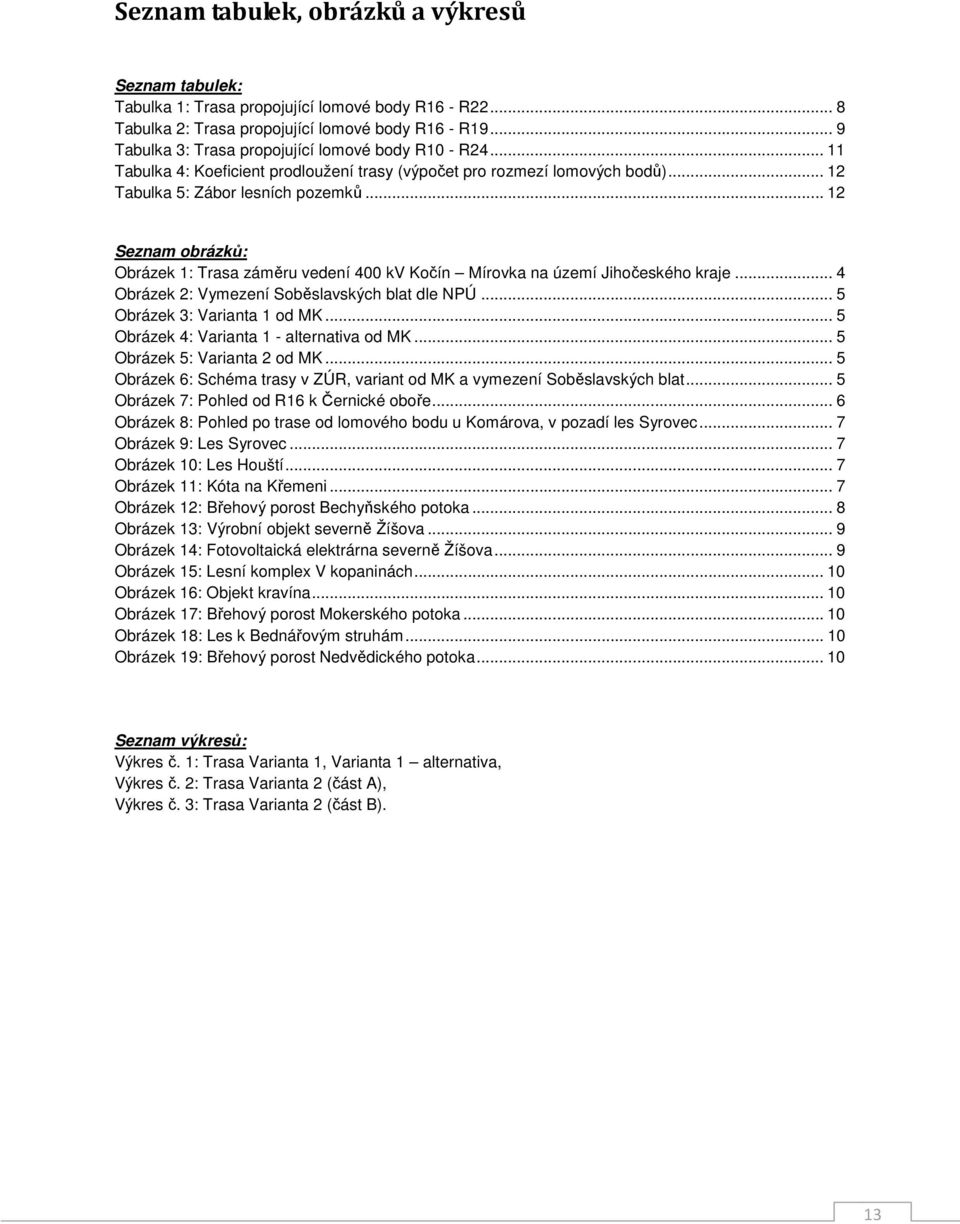 .. 12 Seznam obrázků: Obrázek 1: Trasa záměru vedení 400 kv Kočín Mírovka na území Jihočeského kraje... 4 Obrázek 2: Vymezení Soběslavských blat dle NPÚ... 5 Obrázek 3: Varianta 1 od MK.