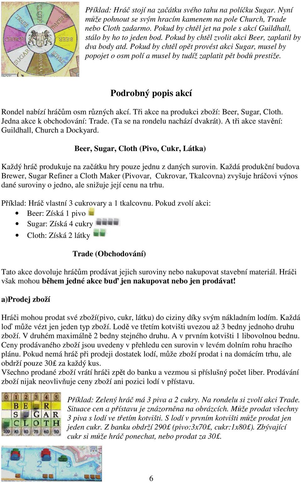 Pokud by chtěl opět provést akci Sugar, musel by popojet o osm polí a musel by tudíž zaplatit pět bodů prestiže. Podrobný popis akcí Rondel nabízí hráčům osm různých akcí.