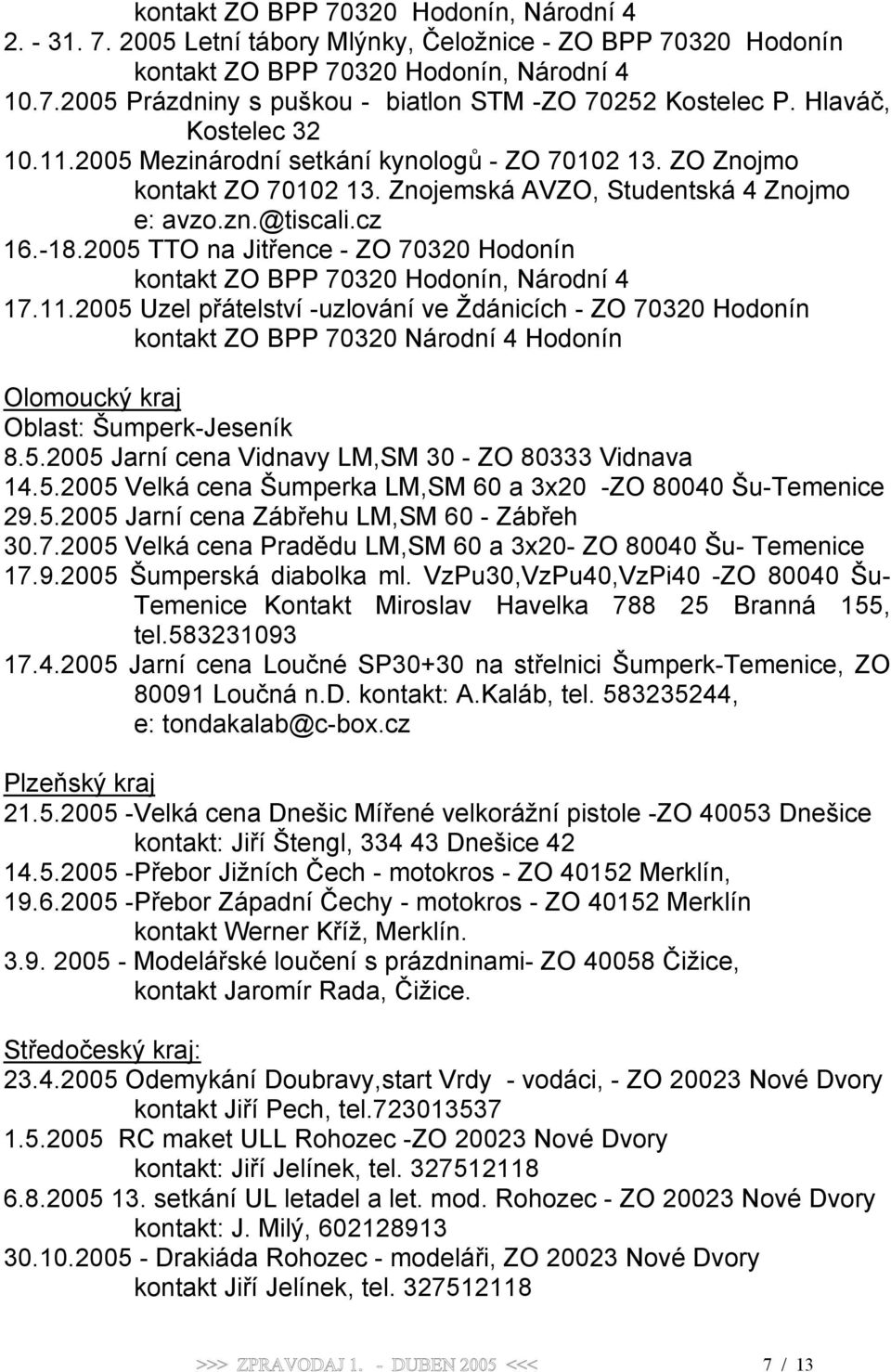 2005 TTO na Jitřence - ZO 70320 Hodonín kontakt ZO BPP 70320 Hodonín, Národní 4 17.11.