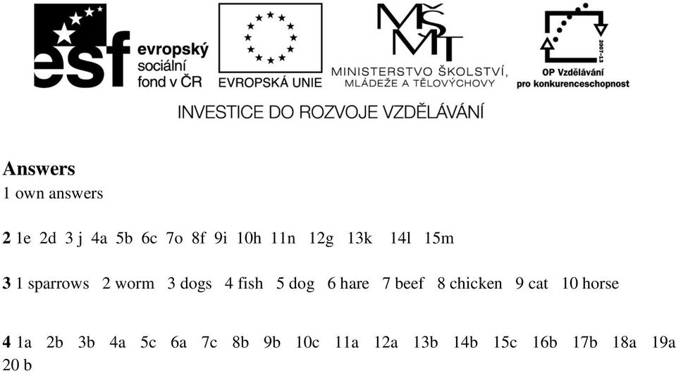 dog 6 hare 7 beef 8 chicken 9 cat 10 horse 4 1a 2b 3b 4a