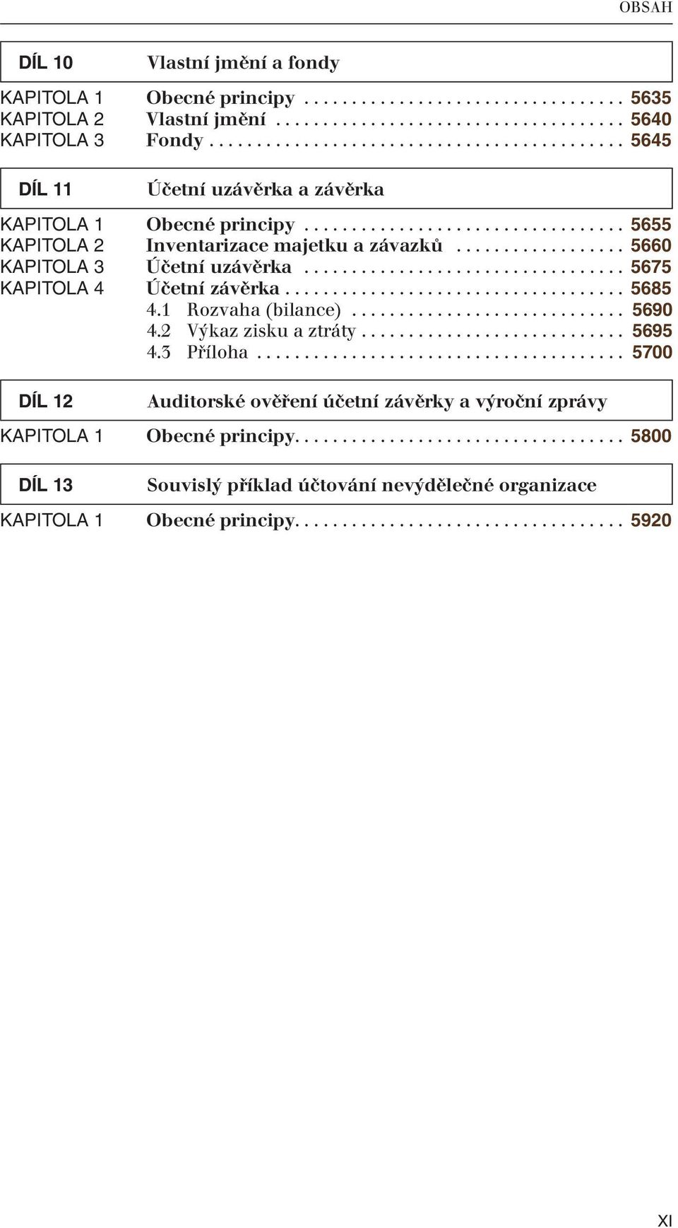 .. 5660 KAPITOLA 3 Účetní uzávěrka... 5675 KAPITOLA 4 Účetní závěrka... 5685 4.1 Rozvaha (bilance)... 5690 4.2 Výkaz zisku a ztráty............................ 5695 4.