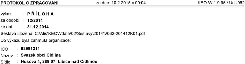 12.2014 Sestava uložena: C:\Alis\KEOWdata\02\Sestavy\2014\V062-201412K01.