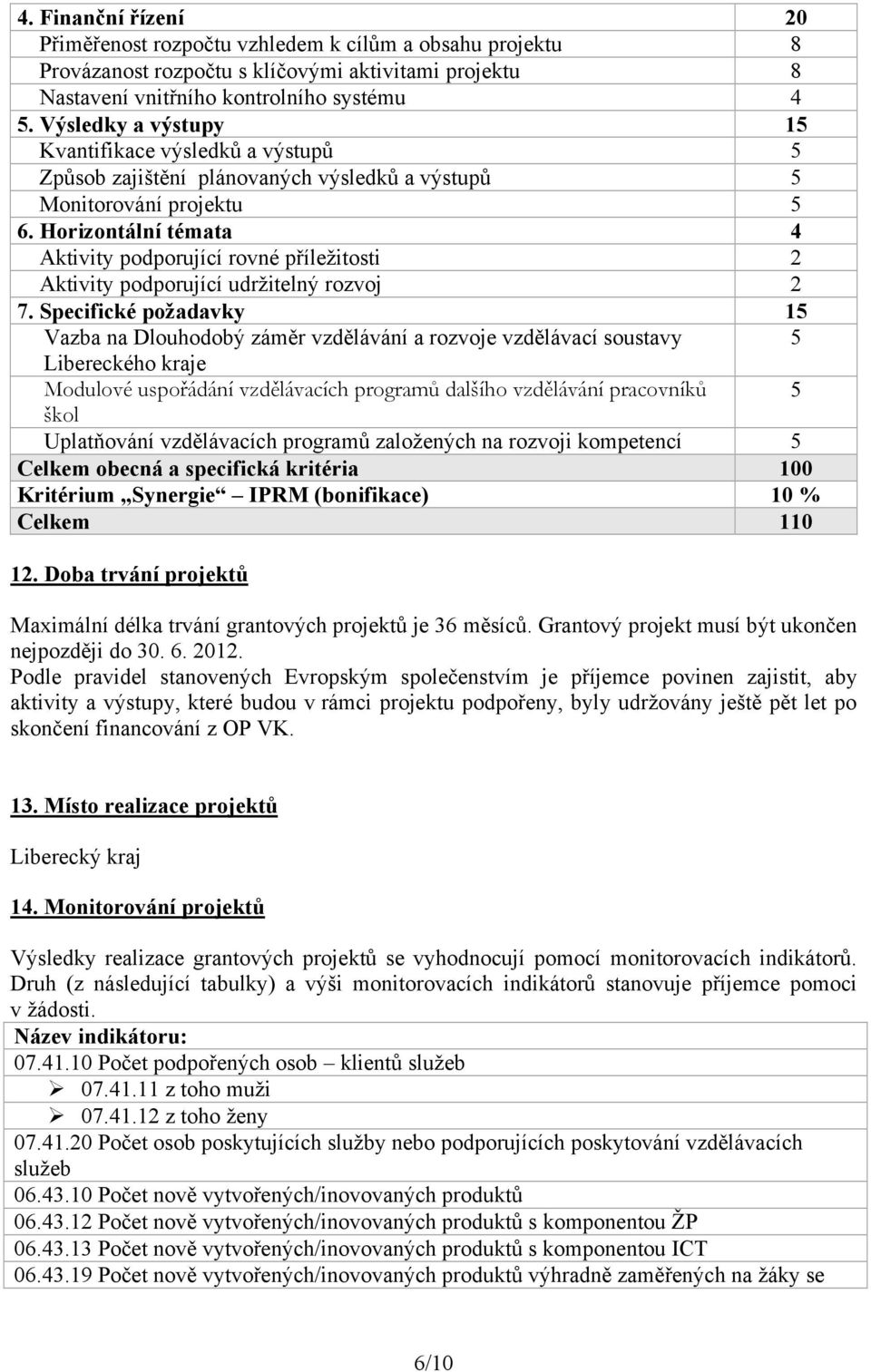 Horizontální témata 4 Aktivity podporující rovné příležitosti 2 Aktivity podporující udržitelný rozvoj 2 7.