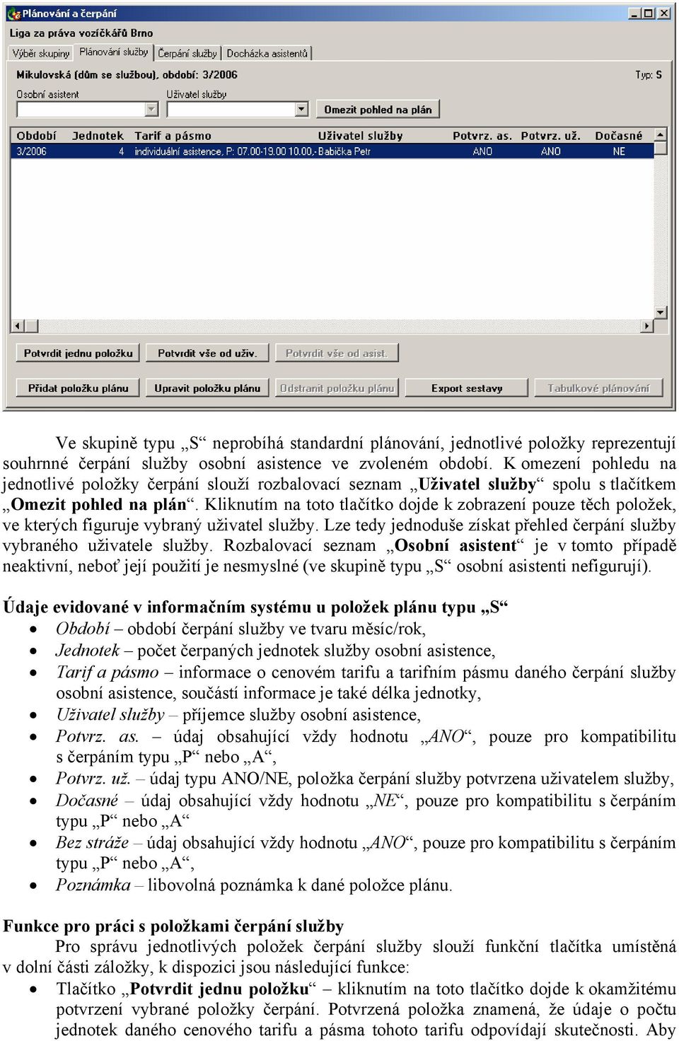 Kliknutím na toto tlačítko dojde k zobrazení pouze těch položek, ve kterých figuruje vybraný uživatel služby. Lze tedy jednoduše získat přehled čerpání služby vybraného uživatele služby.