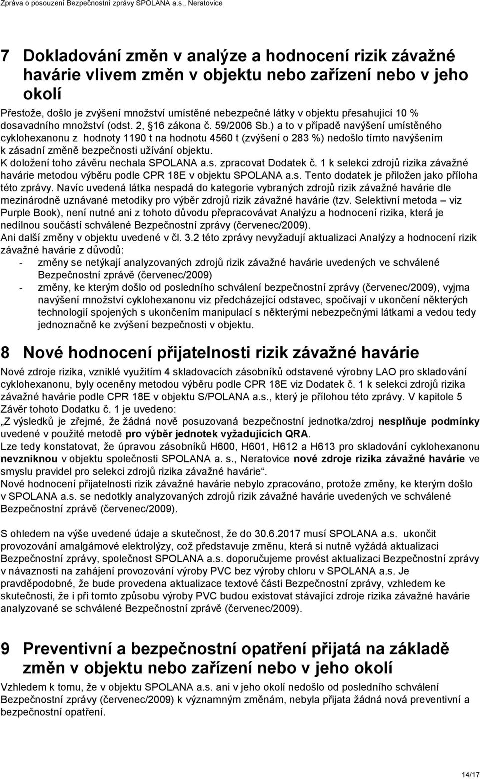 ní zprávy SPOLANA a.s.