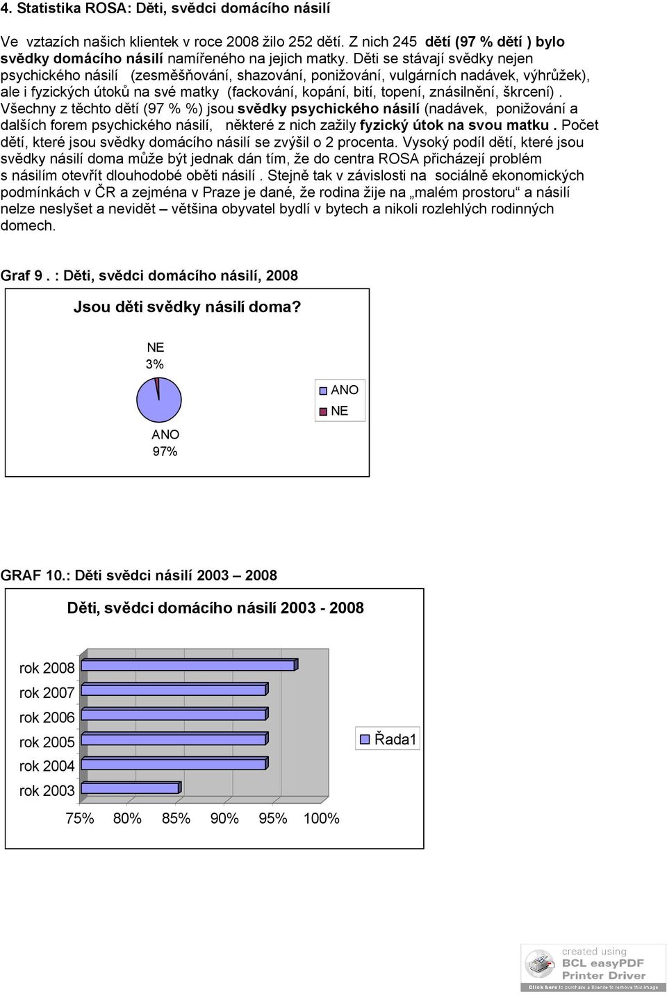 škrcení). Všechny z těchto dětí (97 % %) jsou svědky psychického násilí (nadávek, ponižování a dalších forem psychického násilí, některé z nich zažily fyzický útok na svou matku.