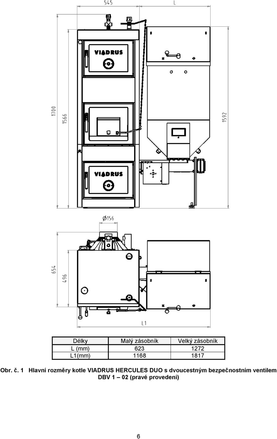 1 Hlavní rozměry kotle VIADRUS HERCULES DUO s