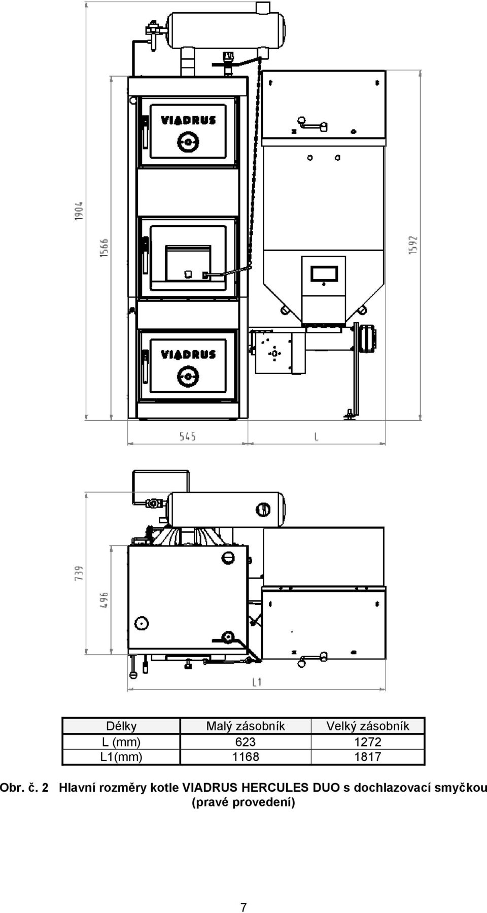 2 Hlavní rozměry kotle VIADRUS HERCULES