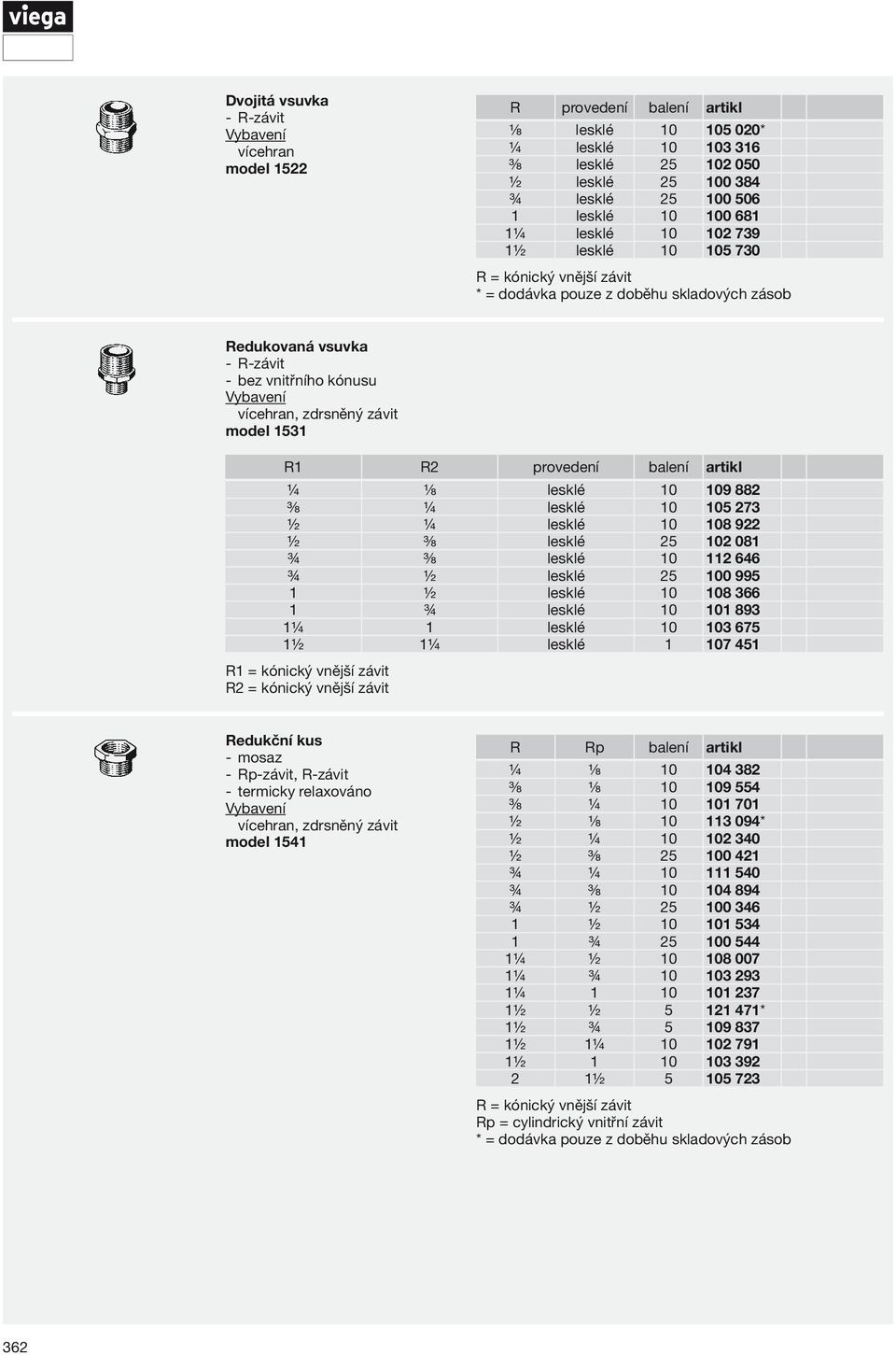 lesklé 25 102 081 ¾ ⅜ lesklé 10 112 646 ¾ ½ lesklé 25 100 995 1 ½ lesklé 10 108 366 1 ¾ lesklé 10 101 893 1¼ 1 lesklé 10 103 675 1½ 1¼ lesklé 1 107 451 R1 = kónický vnější závit R2 = kónický vnější