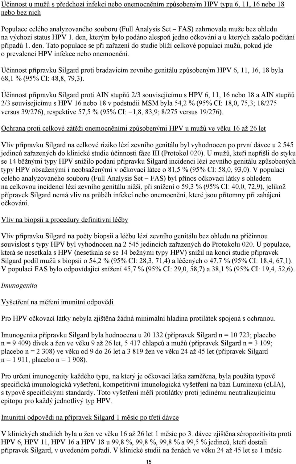 Účinnost přípravku Silgard proti bradavicím zevního genitálu způsobeným HPV 6, 11, 16, 18 byla 68,1 % (95% CI: 48,8, 79,3).