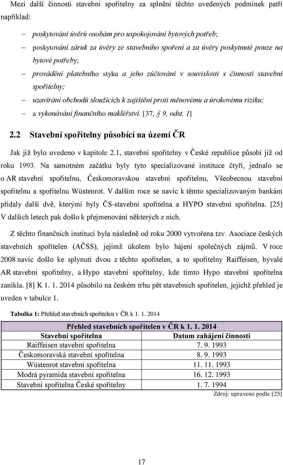 měnovému a úrokovému riziku; a vykonávání finančního makléřství. [37, 9, odst. 1] 2.2 Stavební spořitelny působící na území ČR Jak již bylo uvedeno v kapitole 2.