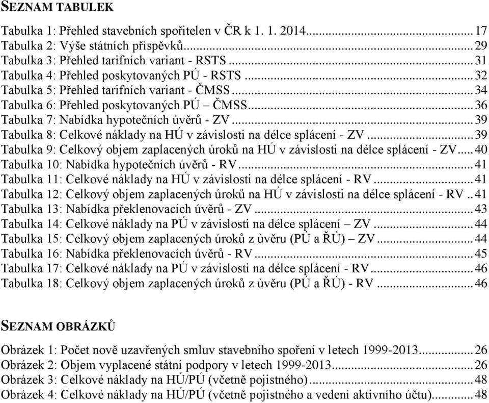 .. 39 Tabulka 8: Celkové náklady na HÚ v závislosti na délce splácení - ZV... 39 Tabulka 9: Celkový objem zaplacených úroků na HÚ v závislosti na délce splácení - ZV.