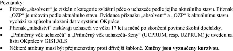 Evidence příznaku absolvent a OZP k aktuálnímu stavu vychází ze způsobu uložení dat v systému OKpráce.