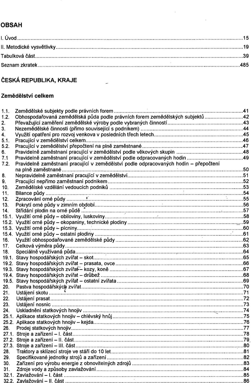 Nezemědělské činnosti (přímo související s podnikem) 44 4. Využití opatření pro rozvoj venkova v posledních třech letech 45 5.1. Pracující v zemědělství celkem 46 5.2.