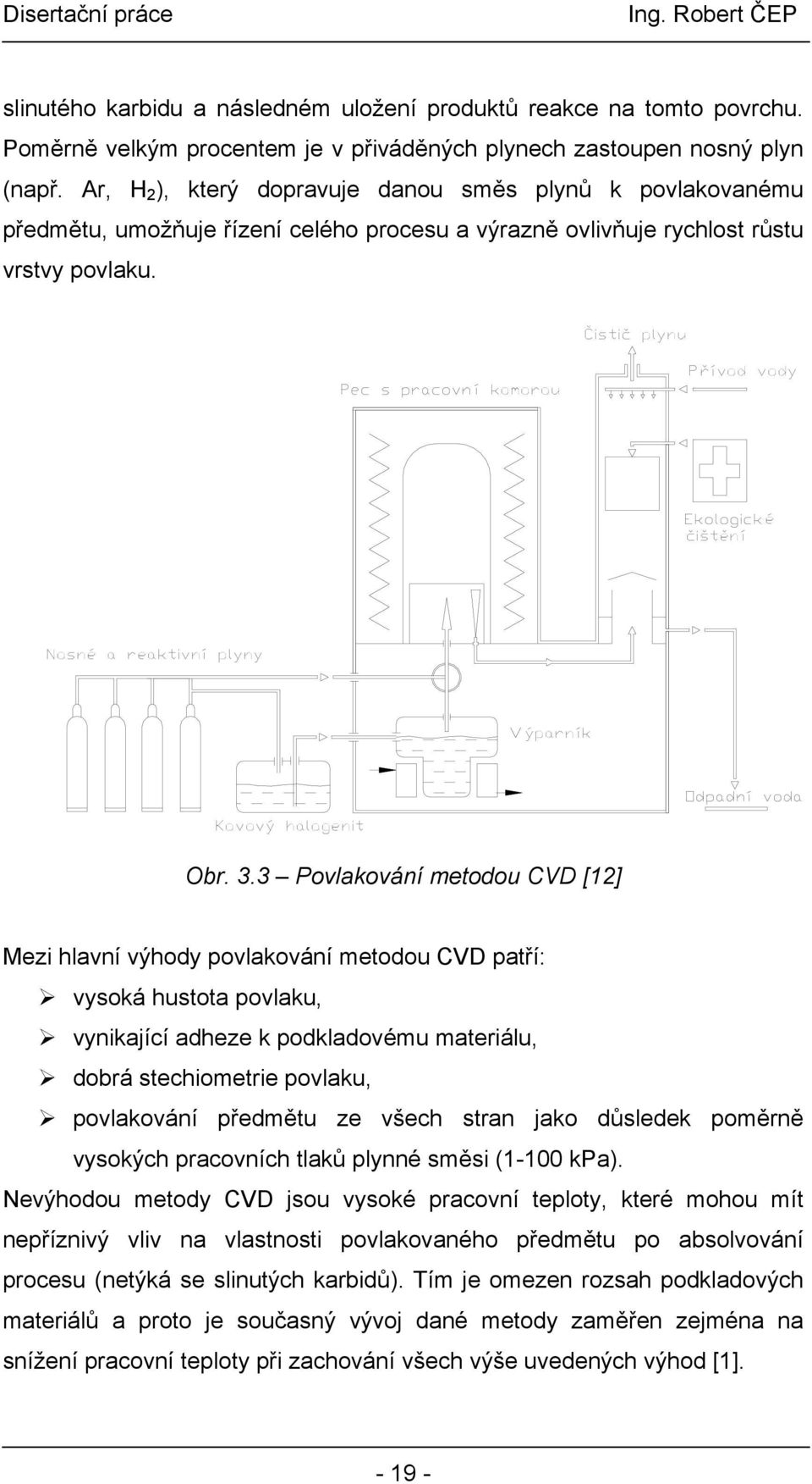 Čistič plynu í komorou řívod vody čištění é Nosné a reaktivní plyny ýparník Kovový halogenit Obr. 3.
