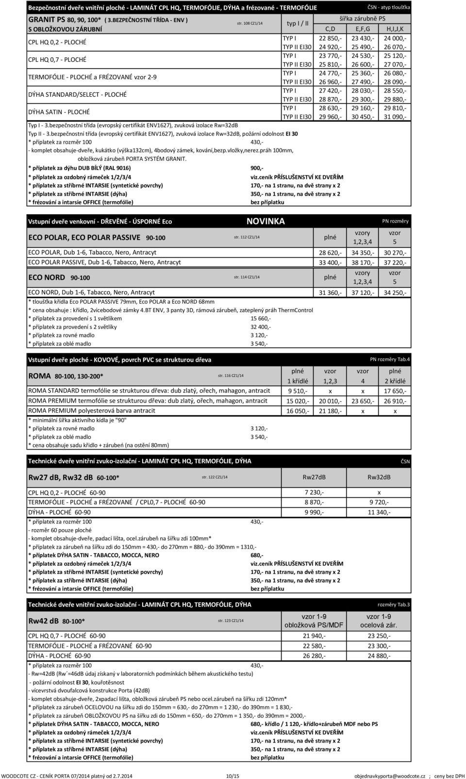 bezpečnostní třída (evropský certifikát ENV1627), zvuková izolace Rw=32dB Typ II - 3.