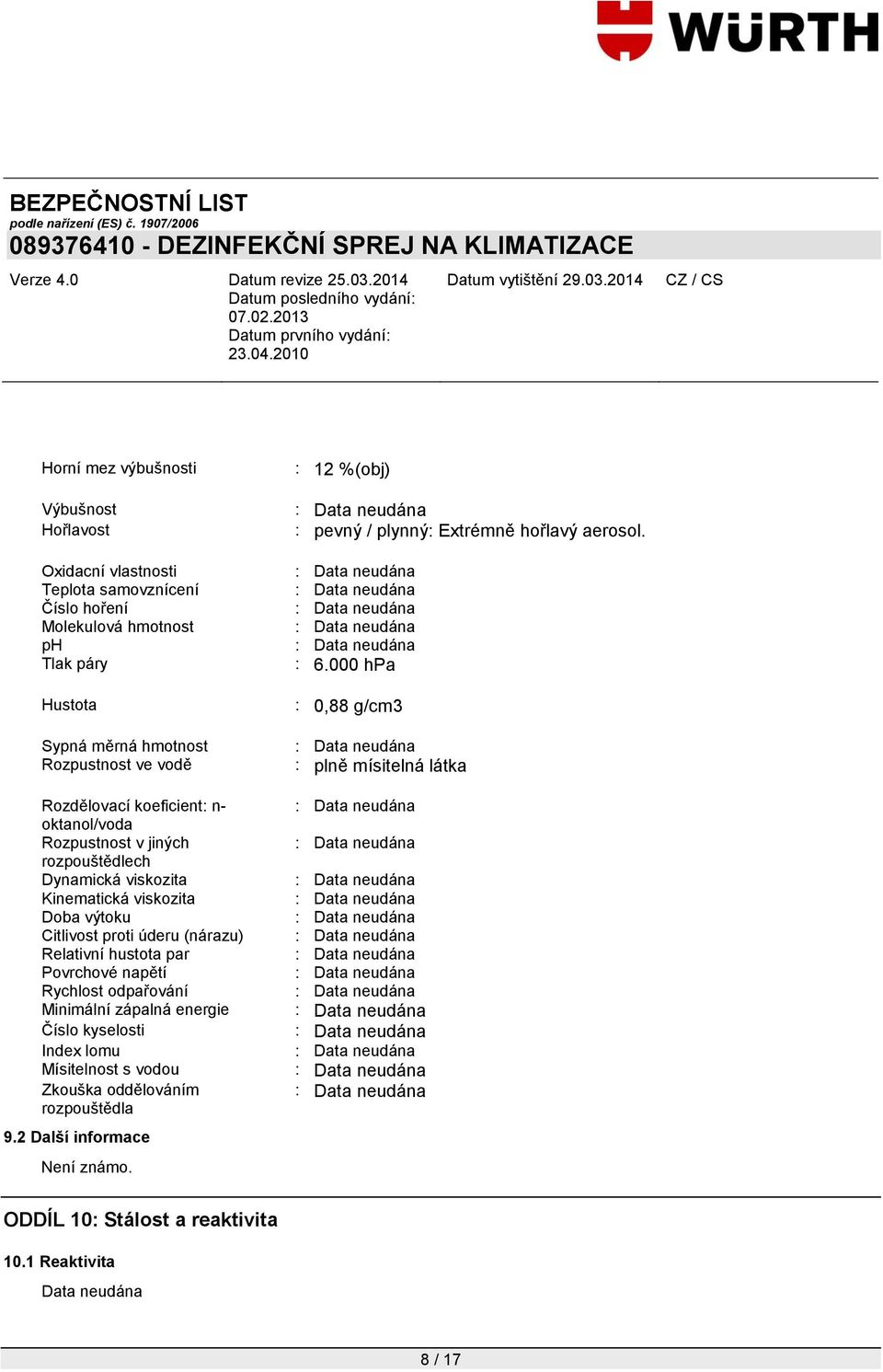 Relativní hustota par Povrchové napětí Rychlost odpařování Minimální zápalná energie Číslo kyselosti Index lomu Mísitelnost s vodou Zkouška oddělováním rozpouštědla 9.