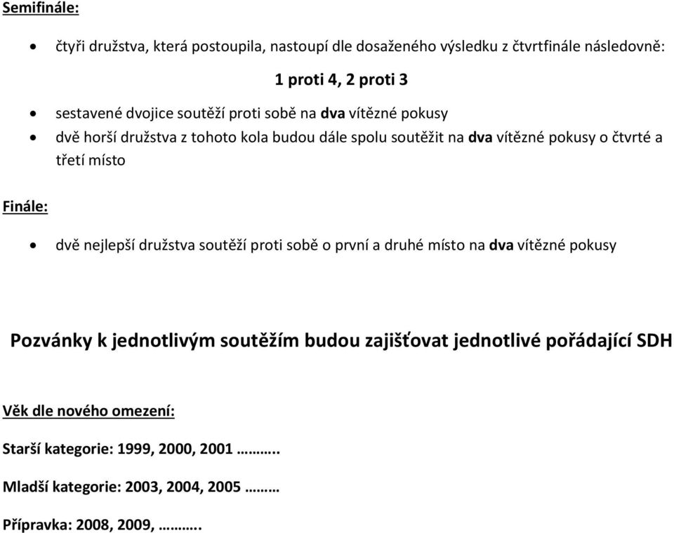 soutěží proti sobě o první a druhé místo na dva vítězné pokusy Pozvánky k jednotlivým soutěžím budou zajišťovat jednotlivé