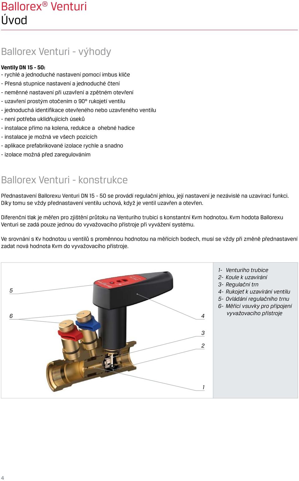 - instalace je možná ve všech pozicích - aplikace prefabrikované izolace rychle a snadno - izolace možná před zaregulováním Ballorex Venturi - konstrukce Přednastavení Ballorexu Venturi DN 15-50 se