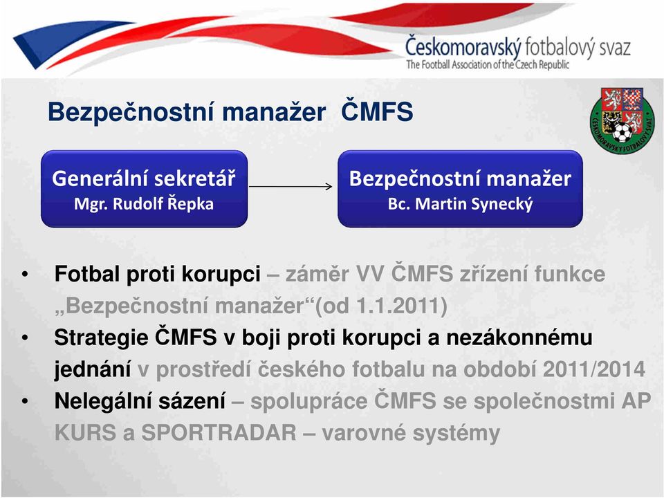 1.2011) Strategie ČMFS v boji proti korupci a nezákonnému jednání v prostředí českého fotbalu