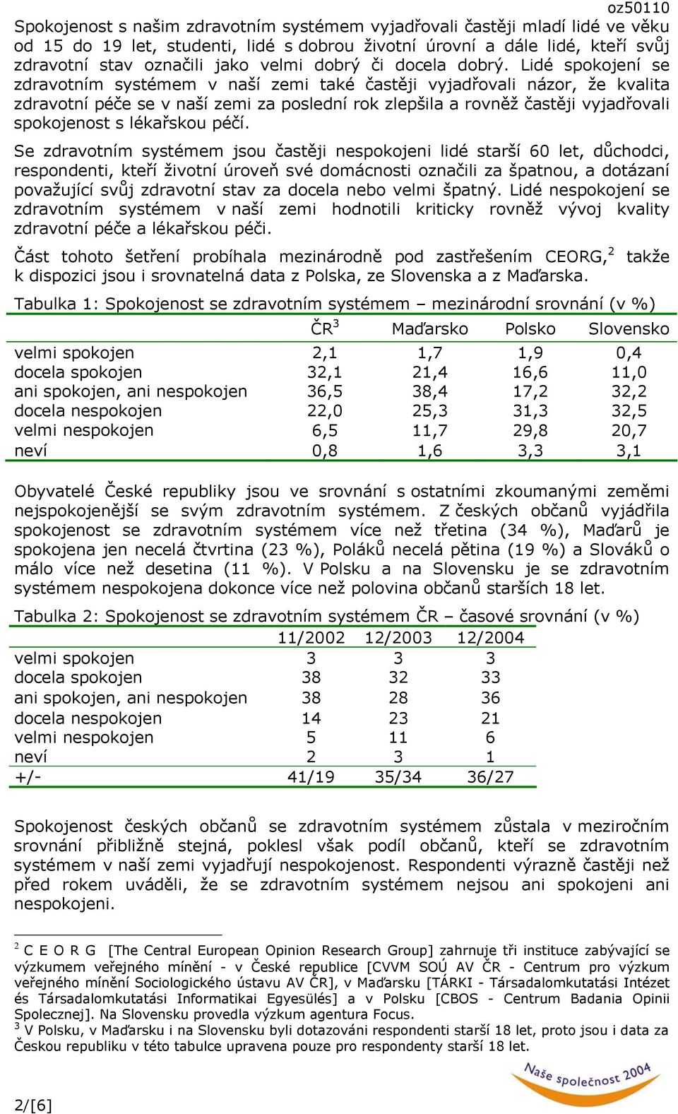 Lidé spokojení se zdravotním systémem v naší zemi také častěji vyjadřovali názor, že kvalita zdravotní péče se v naší zemi za poslední rok zlepšila a rovněž častěji vyjadřovali spokojenost s