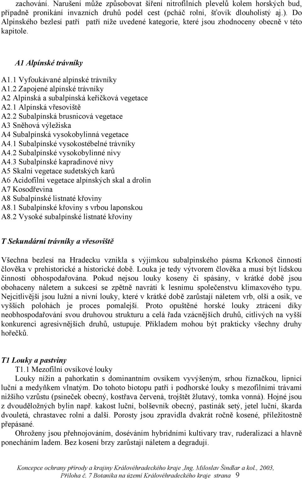 2 Zapojené alpínské trávníky A2 Alpínská a subalpínská keříčková vegetace A2.1 Alpínská vřesoviště A2.2 Subalpínská brusnicová vegetace A3 Sněhová výležiska A4 Subalpínská vysokobylinná vegetace A4.