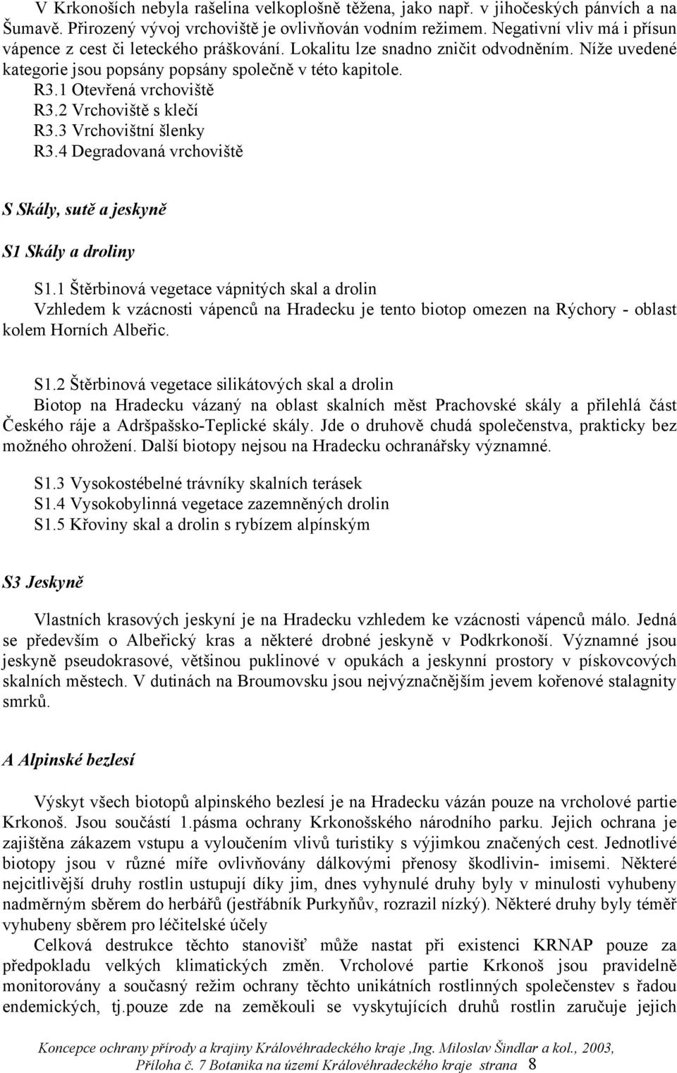 1 Otevřená vrchoviště R3.2 Vrchoviště s klečí R3.3 Vrchovištní šlenky R3.4 Degradovaná vrchoviště S Skály, sutě a jeskyně S1 Skály a droliny S1.