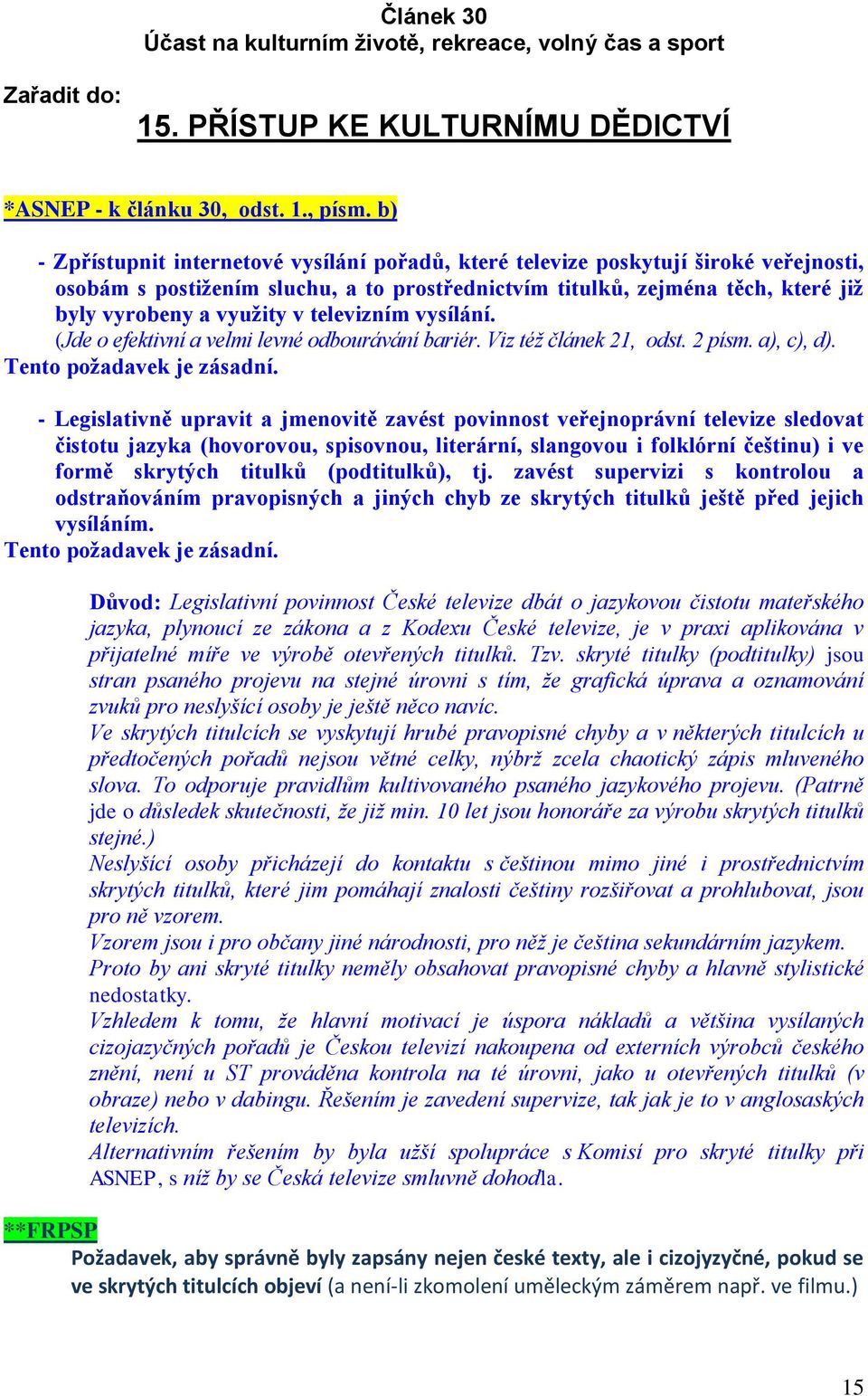 televizním vysílání. (Jde o efektivní a velmi levné odbourávání bariér. Viz též článek 21, odst. 2 písm. a), c), d).