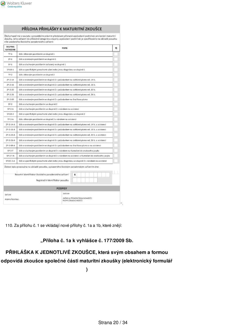 PŘIHLÁŠKA K JEDNOTLIVÉ ZKOUŠCE, která svým obsahem a formou