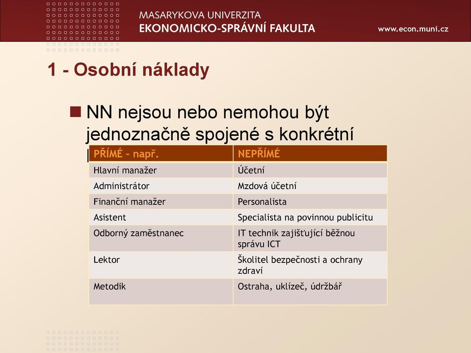 Odborný zaměstnanec Lektor Metodik Mzdová účetní Personalista Specialista na povinnou publicitu