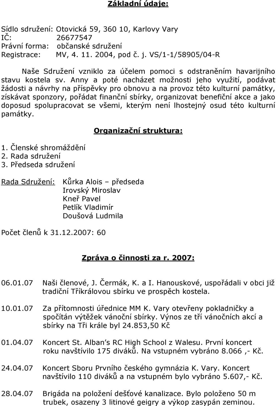 Anny a poté nacházet možnosti jeho využití, podávat žádosti a návrhy na příspěvky pro obnovu a na provoz této kulturní památky, získávat sponzory, pořádat finanční sbírky, organizovat benefiční akce