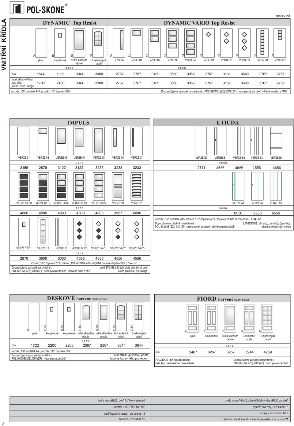 Kè VZOR D3 2767 2767 Doporuèujeme zárubnì nastavitelné : POL-SKONE (ZZ), DIN (ZP), nebo pevná zárubeò - døevìné nebo z MDF IMPULS ETIUDA VERZE 01 VERZE 02 VERZE 03 VERZE 04 VERZE 05 VERZE 06 VERZE 07