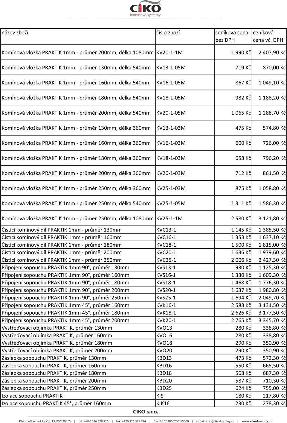 1mm - průměr 200mm, délka 540mm KV20-1-05M 1 065 Kč 1 288,70 Kč Komínová vložka PRAKTIK 1mm - průměr 130mm, délka 360mm KV13-1-03M 475 Kč 574,80 Kč Komínová vložka PRAKTIK 1mm - průměr 160mm, délka