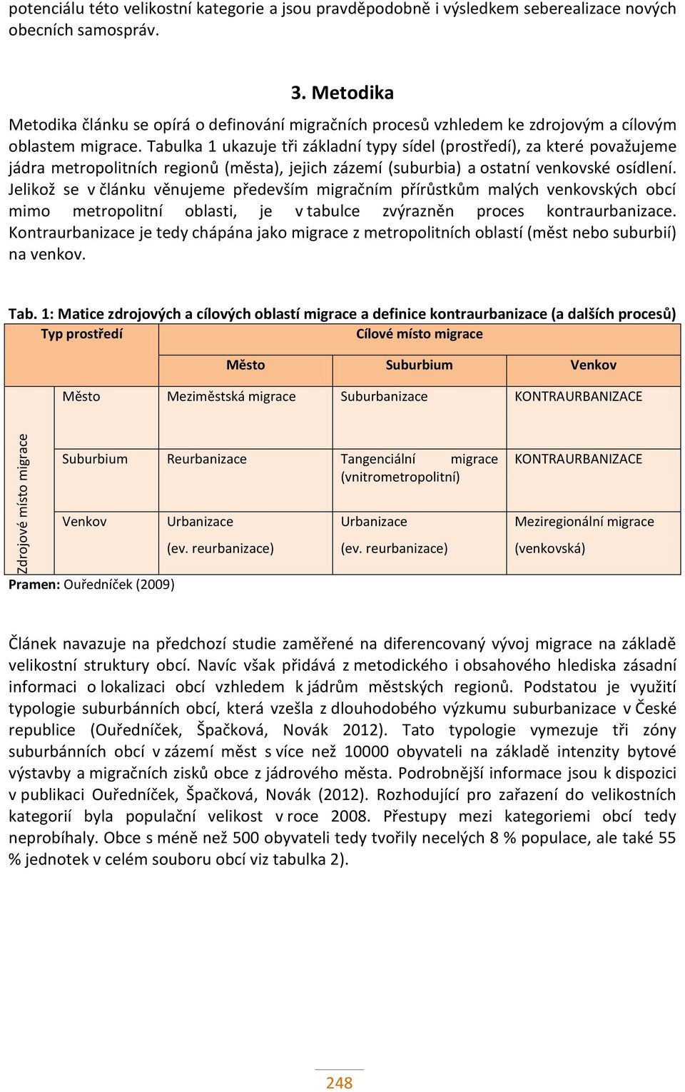 Tabulka 1 ukazuje tři základní typy sídel (prostředí), za které považujeme jádra metropolitních regionů (města), jejich zázemí (suburbia) a ostatní venkovské osídlení.