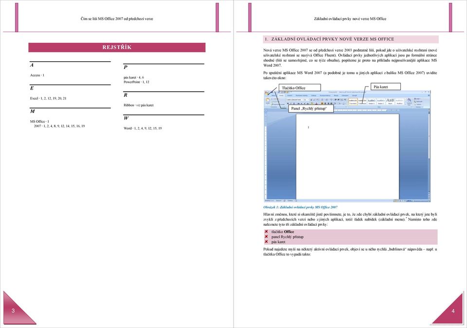 ZÁKLADNÍ OVLÁDACÍ PRVKY NOVÉ VERZE MS OFFICE Nová verze MS Office 2007 se od předchozí verze 2003 podstatně liší, pokud jde o uživatelské rozhraní (nové uživatelské rozhraní se nazývá Office Fluent).