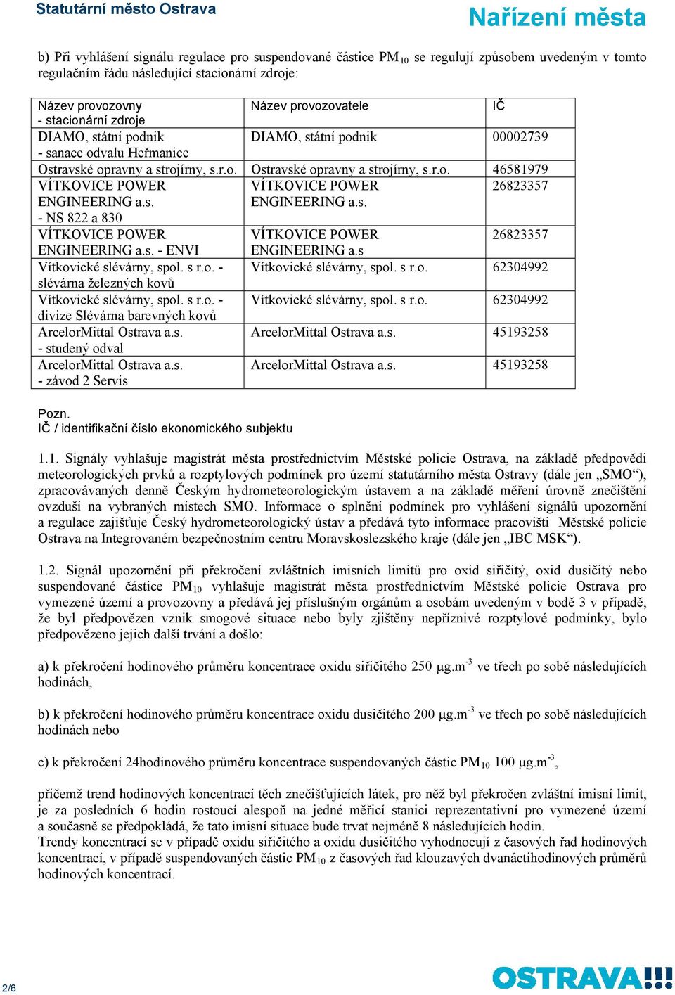 s slévárna železných kovů divize Slévárna barevných kovů ArcelorMittal Ostrava a.s. ArcelorMittal Ostrava a.s. 45193258 - studený odval ArcelorMittal Ostrava a.s. - závod 2 Servis ArcelorMittal Ostrava a.