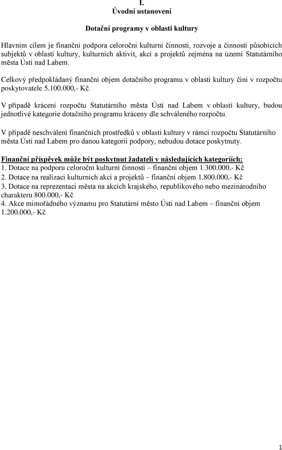 V případě krácení rozpočtu Statutárního města Ústí nad Labem v oblasti kultury, budou jednotlivé kategorie dotačního programu kráceny dle schváleného rozpočtu.