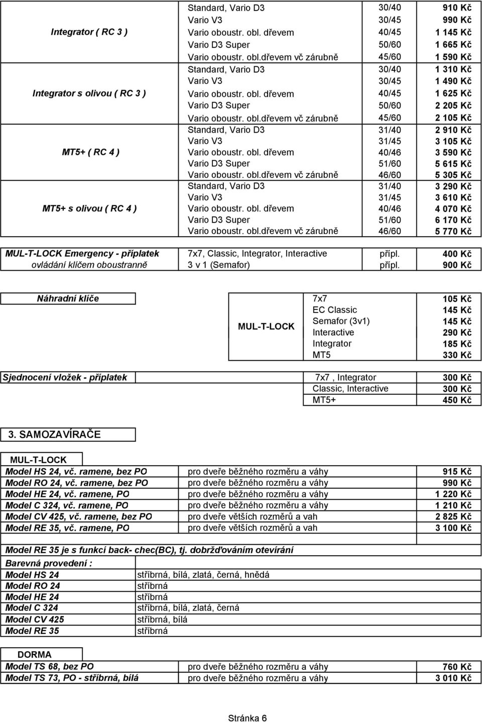 dřevem vč zárubně 45/60 2 105 Kč 31/40 2 910 Kč 31/45 3 105 Kč 40/46 3 590 Kč Vario D3 Super 51/60 5 615 Kč Vario oboustr. obl.