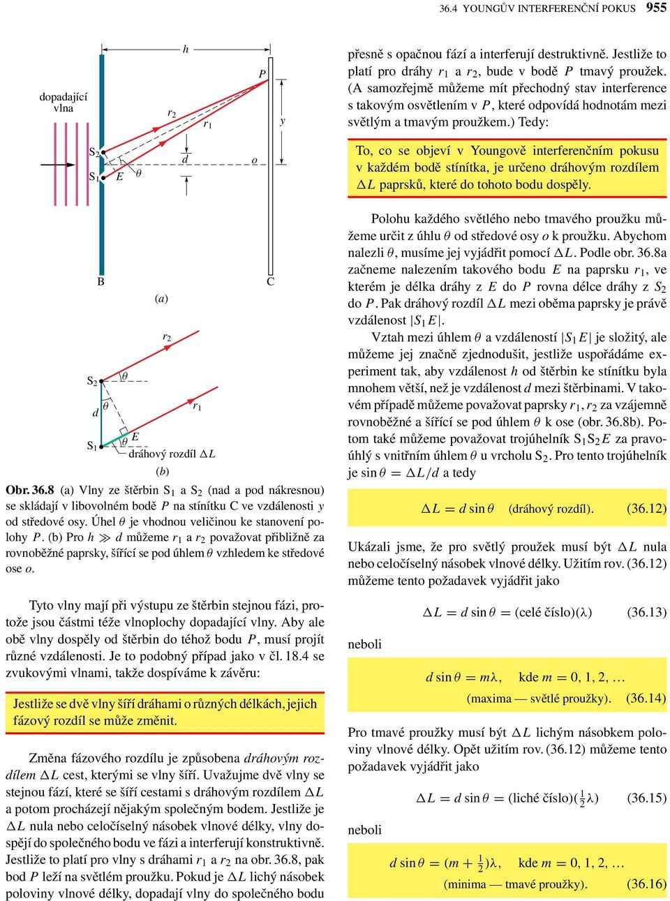 ) Tedy: S 2 S 1 E θ d o To, co se objeví v Youngově interferenčním pokusu v každém bodě stínítka, je určeno dráhovým rozdílem L paprsků, které do tohoto bodu dospěly.