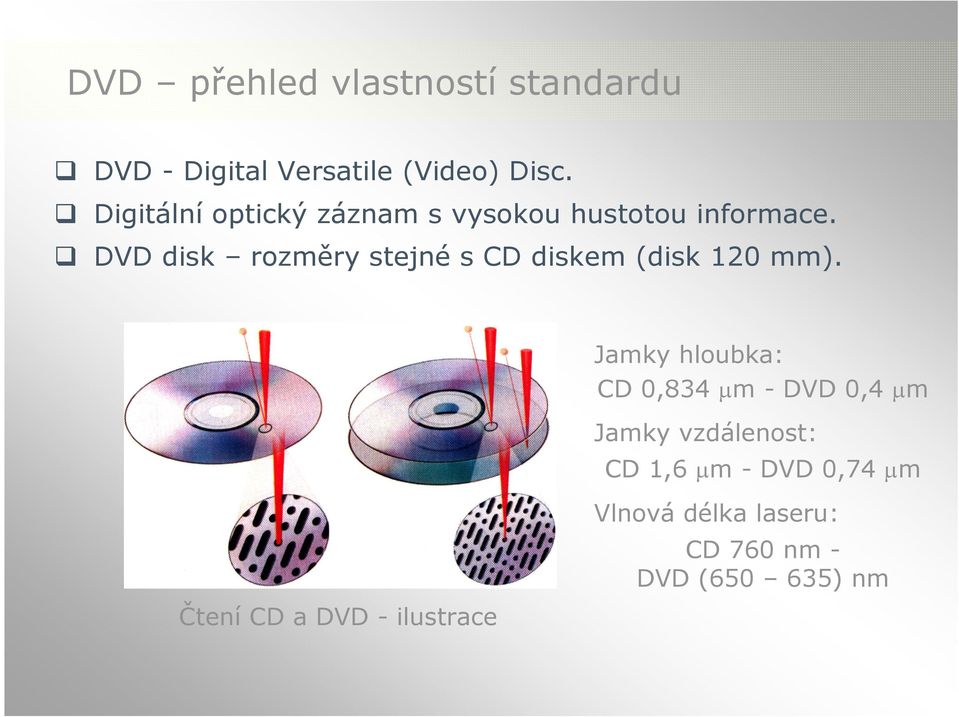 DVD disk rozměry stejné s CD diskem (disk 120 mm).