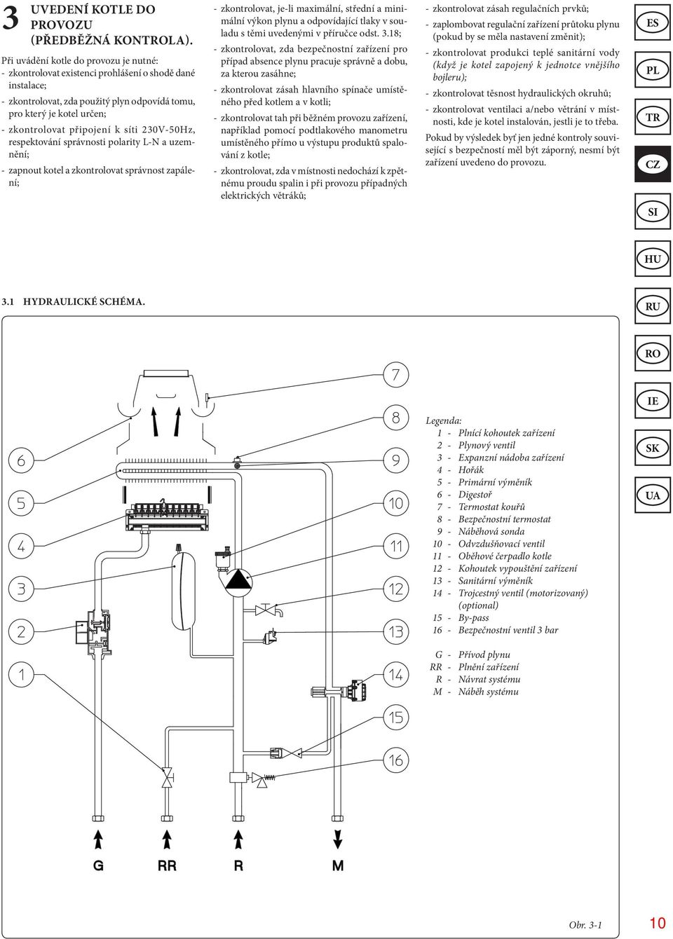 síti 230V-50Hz, respektování správnosti polarity L-N a uzemnění; - zapnout kotel a zkontrolovat správnost zapálení; - zkontrolovat, je-li maximální, střední a minimální výkon plynu a odpovídající