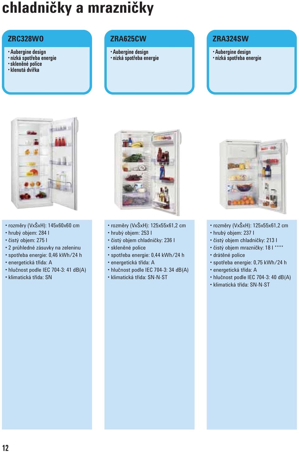 125x55x61,2 cm hrubý objem: 253 l čistý objem chladničky: 236 l spotřeba energie: 0,44 kwh/24 h hlučnost podle IEC 704-3: 34 db(a)